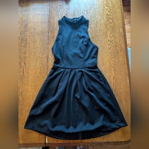 Black high neck patterned dress with pocket